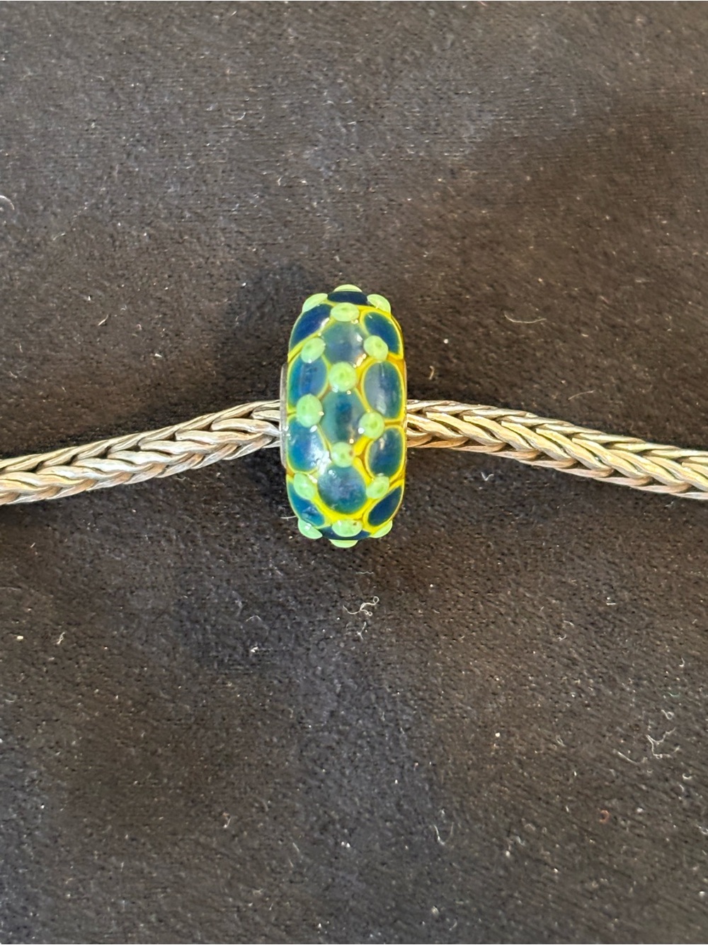 Trollbeads retired Turquoise Green Dot glass charm